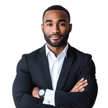 A black man in a suit and white shirt png