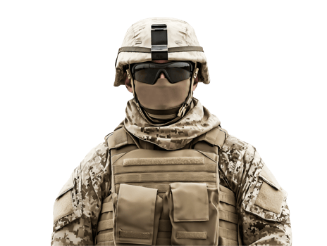 front view of a modern-day u.s. marine in desert camouflage uniform with tactical gear and combat helmet, military portrait for contemporary warfare and special operations representation png