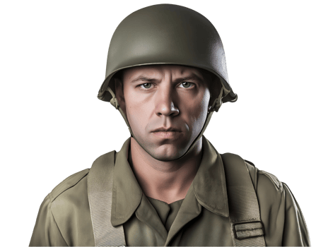 front view of a world war ii u.s. soldier wearing a standard military helmet and uniform, historical military portrait for ww2 reenactment and wartime representation png