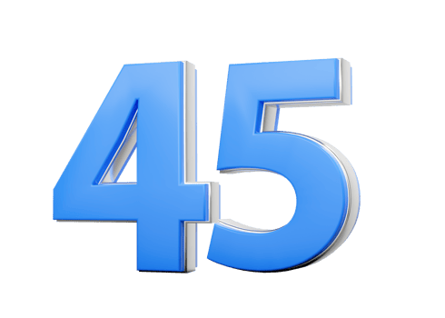 3D Number 45 Forty Five Made Of Blue Body With Silver Outline 3D Illustration png