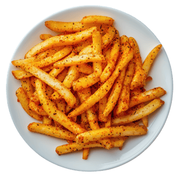 A plate of french fries with seasoning on it png