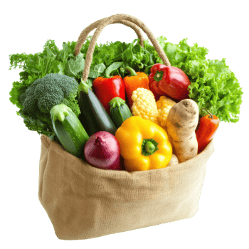 A bag filled with fresh vegetables and fruits png