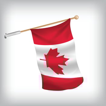 Realistic illustration of Canada flags waving on the wall. The set is in the collection vector