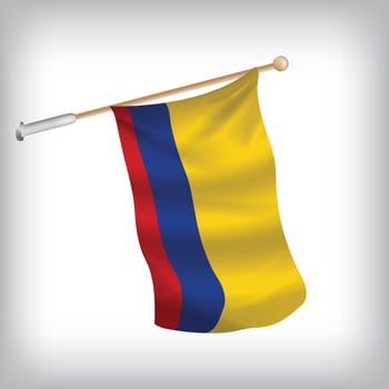Realistic illustration of Colombia flags waving on the wall. The set is in the collection vector