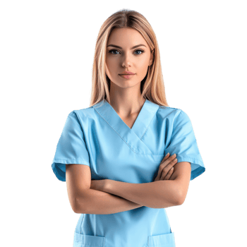 A woman in a blue scrub suit png