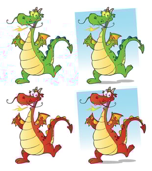 Dragon Cartoon Mascot Character. Collection Set On White Background vector