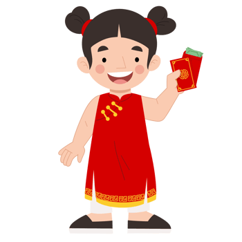 Illustration of a Chinese little girl with red envelopes png