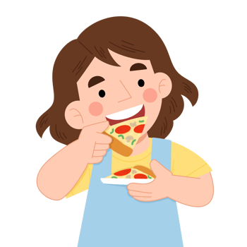 Illustration of little girl eating pizza png