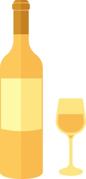 Bottle and glass of white wine. vector