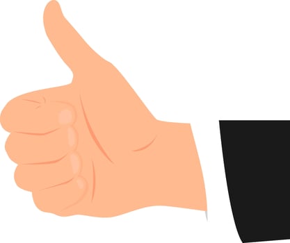 Hand wearing in business suit showing thumb up gesture. vector