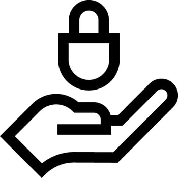A black and white icon of a hand holding a padlock vector