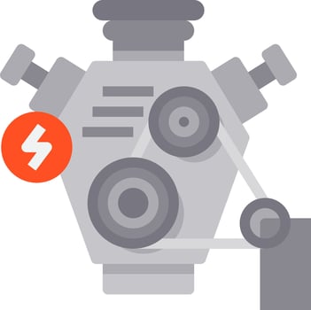 A car engine with a red arrow pointing to it vector
