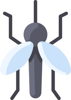 A fly icon with a black body and blue wings vector