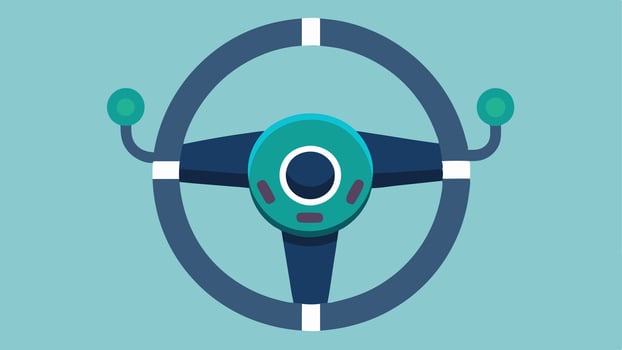 Adaptive Steering Wheel A topdown view of a car with an oversized steering wheel that has a pushpull control for acceleration and braking tailored for drivers with limited upper. vector