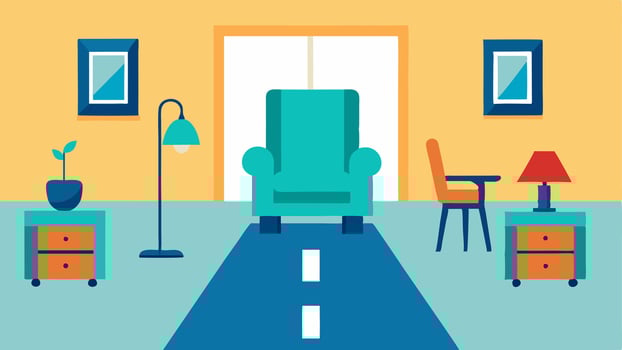 Furniture Arrangement A living room depicting furniture arranged to create wide pathways allowing easy maneuverability for walkers or wheelchairs.. vector