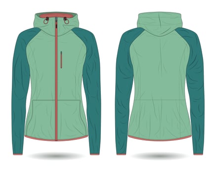 Women zipper hoodie jacket mockup front and back view vector