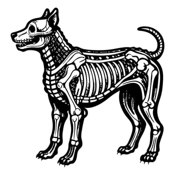 Intricate Canine Skeleton Illustration Detailed Anatomical Sketch in Black and White vector