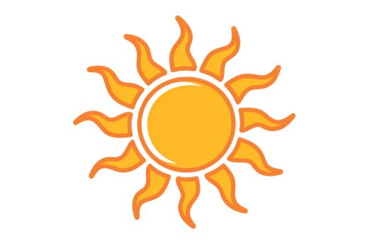 Bright and vibrant sun illustration with wavy rays, perfect for summer and weather-related themes. Ideal for design projects and decorations. png