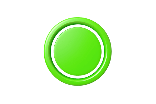 Close-up of a vibrant green button icon symbolizing start, play, or confirmation, isolated on a transparent background. png