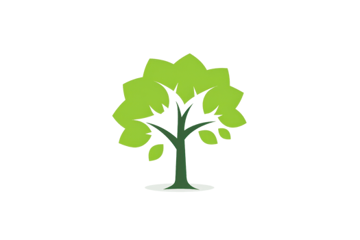 Simple illustration of a tree with green leaves and brown trunk, isolated on a transparent background, representing nature and growth. png