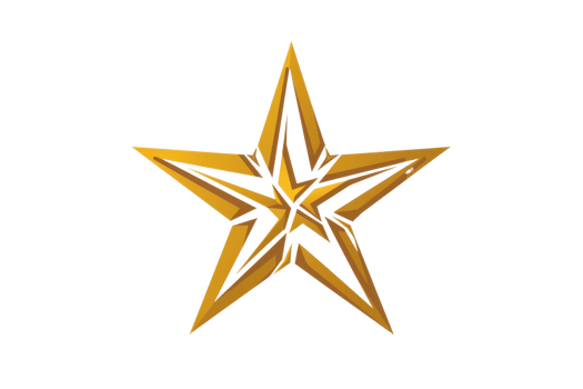 Golden 3D star shape isolated on transparent background. perfectly suited for design, award, and celebration concepts. png