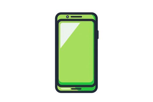 Illustration of a smartphone with a green screen, ideal for tech-related themes and mobile device concepts. Modern and sleek design. png