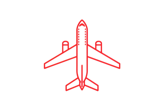 Red outline illustration of an airplane. Perfect for travel, transportation, aviation, aeronautics, and commercial flight designs. png