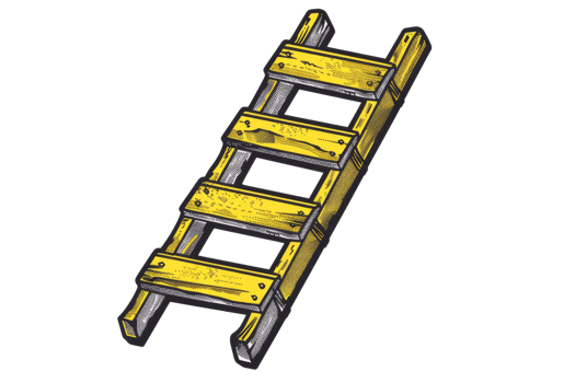 Wooden ladder illustration with yellow steps and dark detailing, isolated on a transparent background. Ideal for construction or safety themes. png