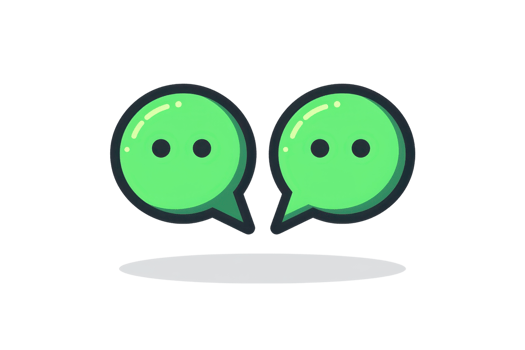 Illustration of two green chat bubble icons facing each other, representing communication or messaging in a minimalistic style. png