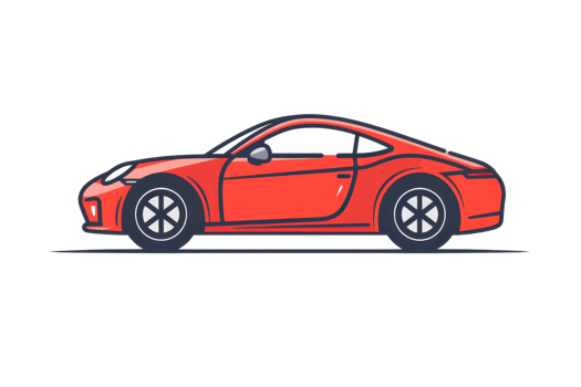 Illustration of a sleek red sports car side view, perfect for automotive designs, advertisements, or branding materials. png