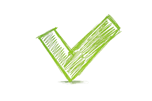Green checkmark symbol on a transparent background, representing confirmation, approval, or completion in hand-drawn style. png