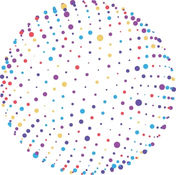 Colorful dots on white background form abstract sphere. Vibrant design creates festive atmosphere, perfect for celebrations. Simple pattern adds fun to any project. illustration vector