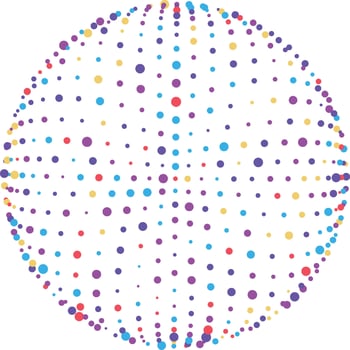 Colorful dots of varying sizes are forming an abstract sphere on a white background. illustration vector