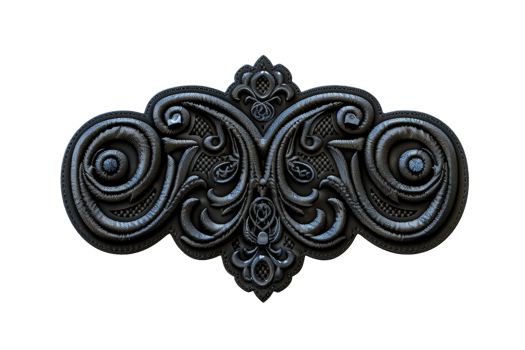 High-resolution image of an ornate, dark wooden carving featuring intricate details and symmetrical design, ideal for antique and vintage decor projects. png