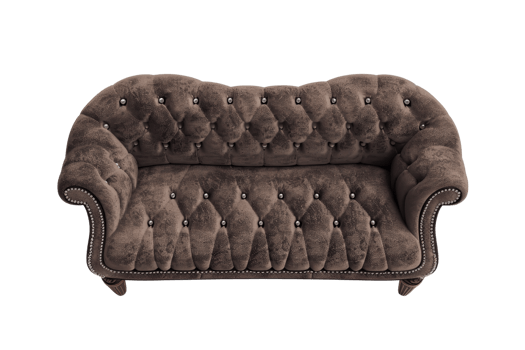 Elegant brown tufted sofa with plush upholstery and classic design perfect for living room or office interior decoration. png