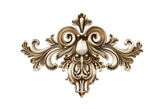 Elegant ornate decorative flourish in a gold finish, ideal for invitations, frames, or luxury designs with an antique touch. png