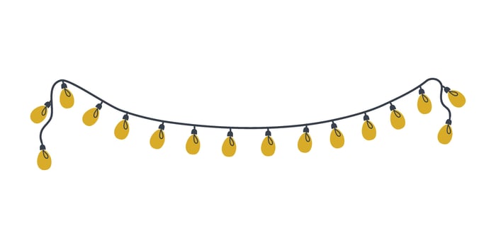 Garland with yellow light bulbs. National Christmas lights day. Cute holiday element. Flat design hand drawn illustration. vector