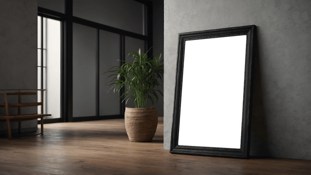 A black mirror in a room with a potted plant png