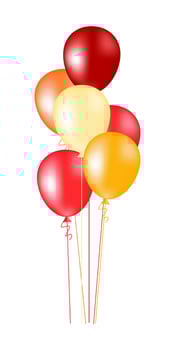 Set of inflatable balloons in red, orange, yellow colorsisolated on white background. Illustration for birthdays, parties, weddings or promotion banners or posters vector