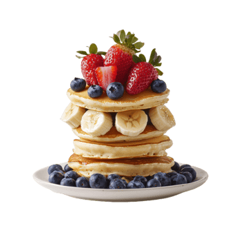 Artistic Pancake Stack with Fruit Garnish png