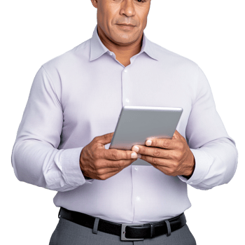 Mature businessman using a tablet device on a transparent background png
