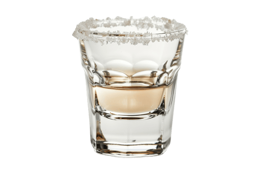 Close up of a glass of tequila with a salted rim. Perfect for party, celebration, or bar-related design projects. png
