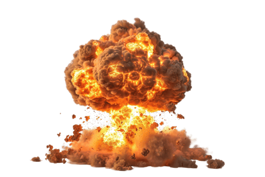 Dramatic explosion with fire and smoke, isolated on transparent background. Perfect for action, war themes, and visual effects. png