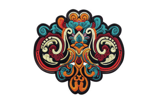 Intricate and colorful abstract floral pattern with symmetrical design in vibrant hues of red, orange, blue, and green. png