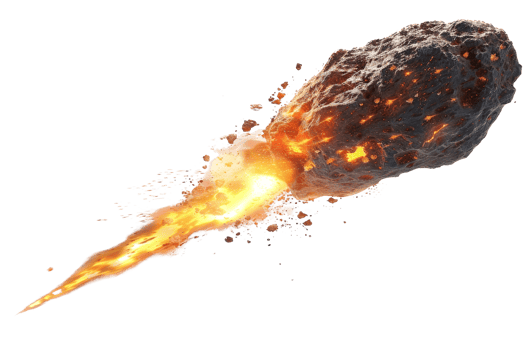Explosive meteor streaking through space with fiery tail, illustrating cosmic phenomena and astronomical events. png