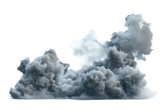Thick dark smoke cloud isolated on a transparent background. perfect for backgrounds and design projects requiring dramatic, stormy elements. png