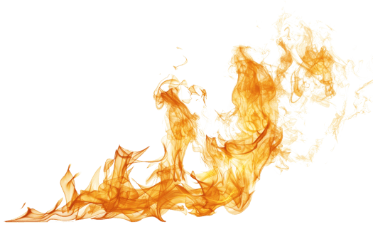 Dynamic image of orange and yellow flames isolated on a transparent background, perfect for creative design and fiery backgrounds. png
