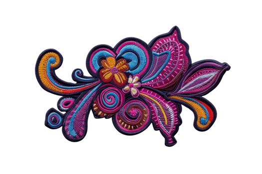 Colorful artistic floral embroidery design with vibrant hues and intricate patterns, perfect for decorative textile and fashion projects. png