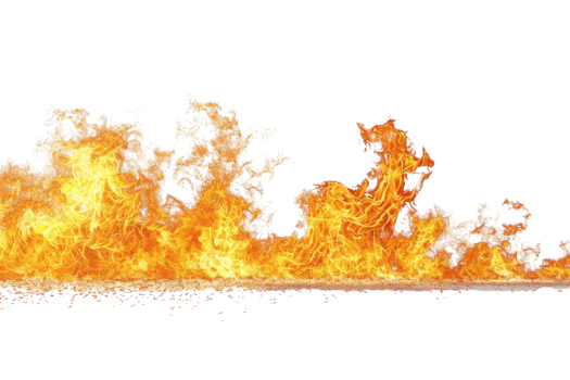 Bright, intense horizontal fire flames isolated on a transparent background, perfect for digital editing, graphic design, and creative projects. png