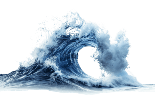 High-resolution image of a powerful ocean wave curling mid-break, showcasing the beauty and strength of nature's water forces. png